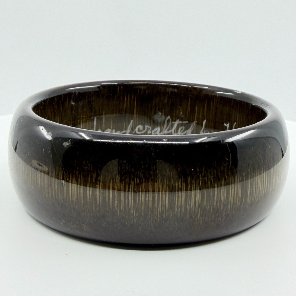 Handcrafted Bamboo Wood Chunky Statement Bangle Bracelet Dark Bohemian Gift